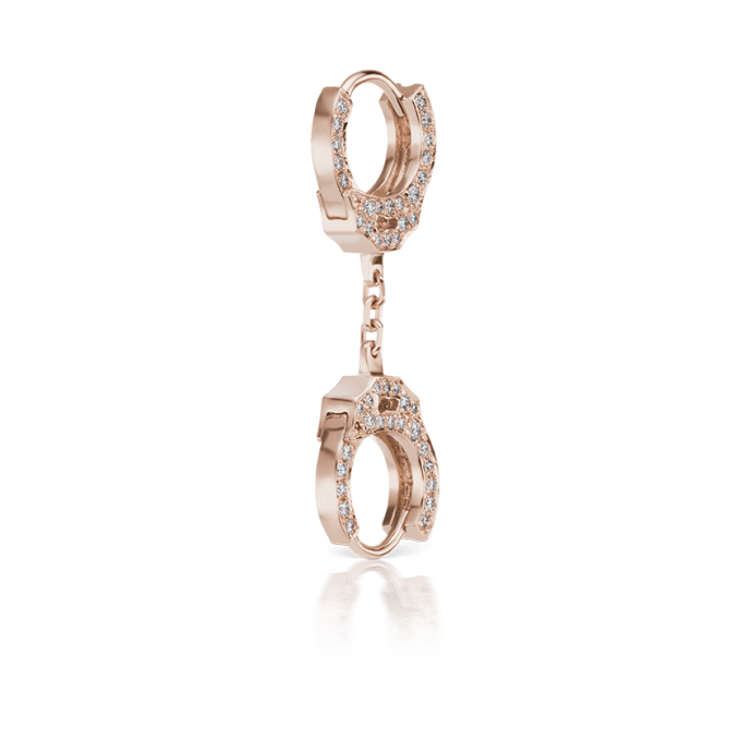 Diamond Handcuff Hoop Earring with Short Chain Rose Gold 6.5mm