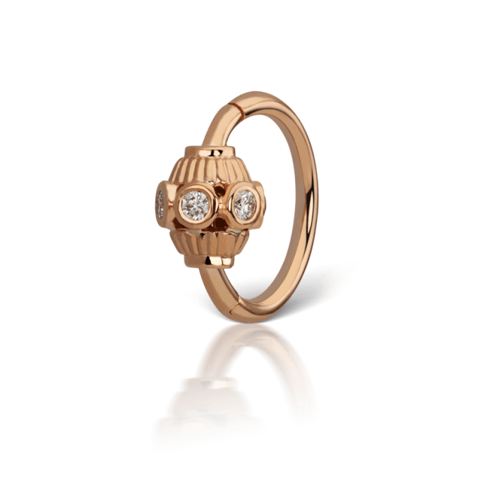Diamond Indian Bead Hoop Earring Rose Gold 8mm