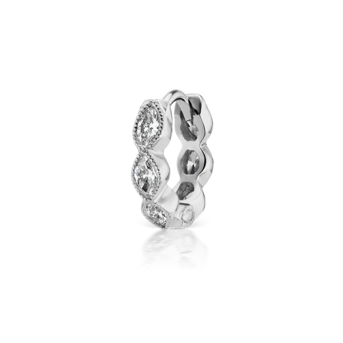 Diamond Marquise Scalloped Eternity Hoop Earring White Gold 6.5mm