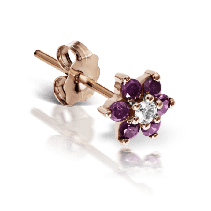 Rose Purple Diamond Flower Stud Earring Rose Gold 4.5mm