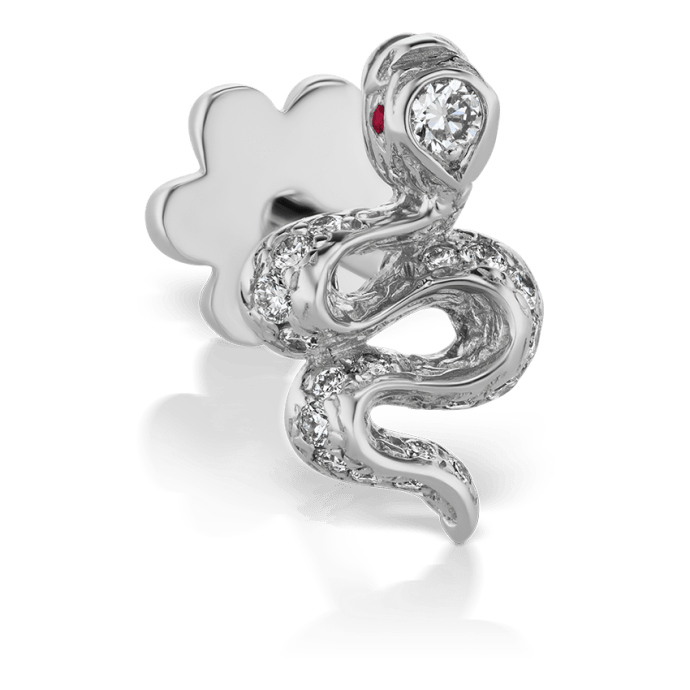 Diamond Pavé Snake with Ruby Eyes Threaded Stud Earring