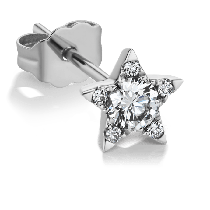 Diamond Star Stud Earring White Gold 7mm