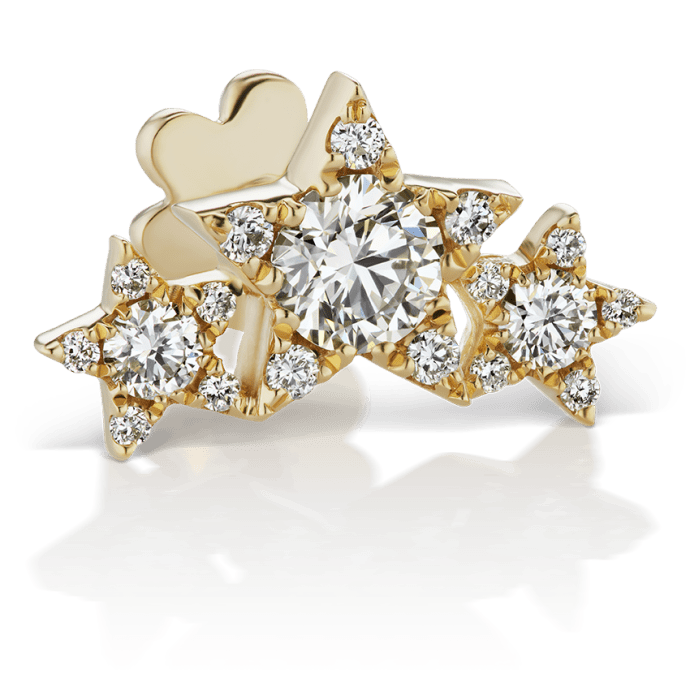 Diamond Three Star Garland Threaded Stud Earring Yellow Gold