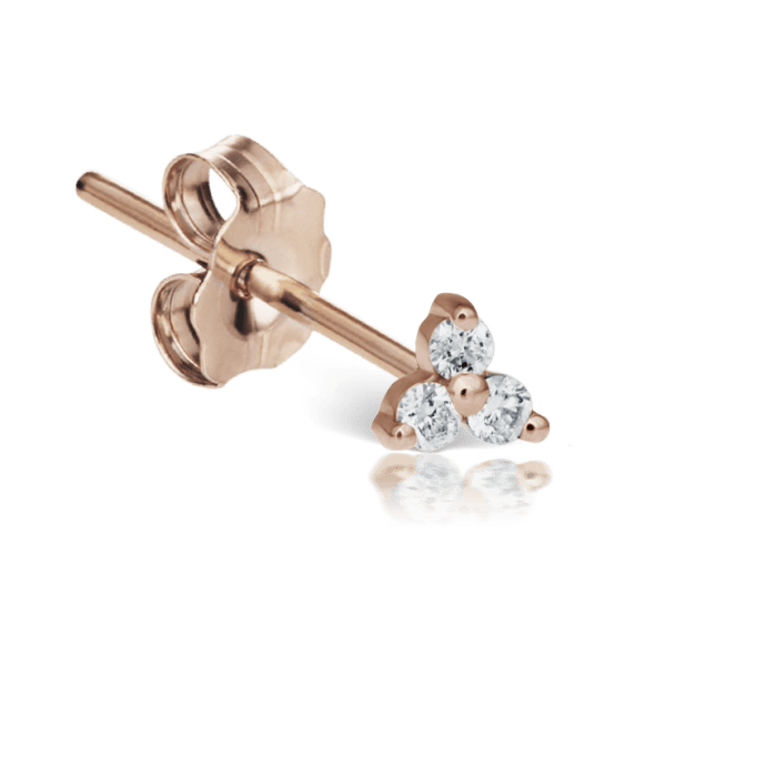Diamond Trinity Stud Earring Rose Gold 3mm
