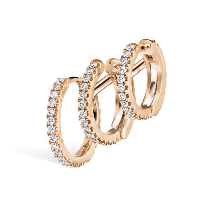Diamond Triple Linked Eternity Hoop Earring and Cuffs Rose Gold 9.5mm Left