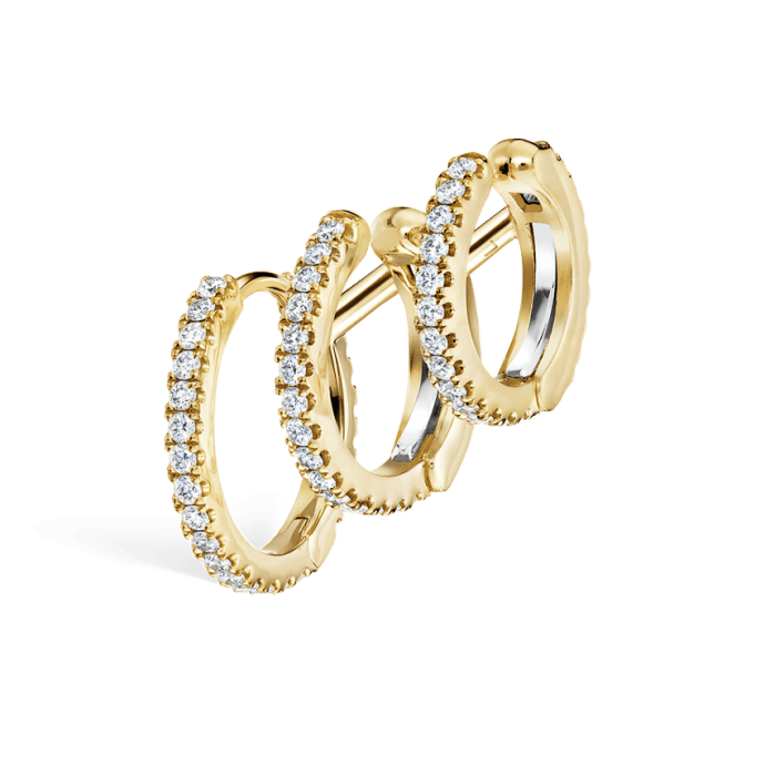 Diamond Triple Linked Eternity Hoop Earring and Cuffs Yellow Gold 9.5mm Left