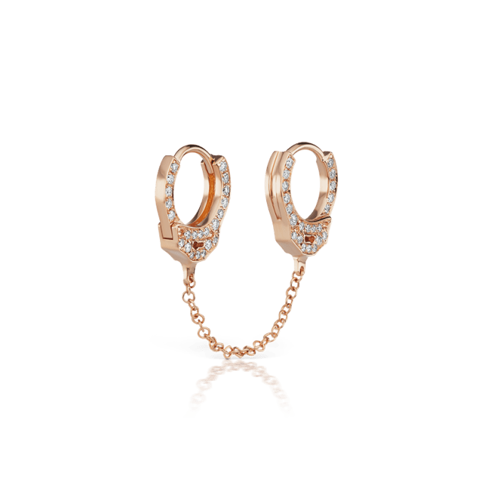 Double sided Diamond Handcuff with Medium Chain Hoop Earring Rose Gold 6.5mm