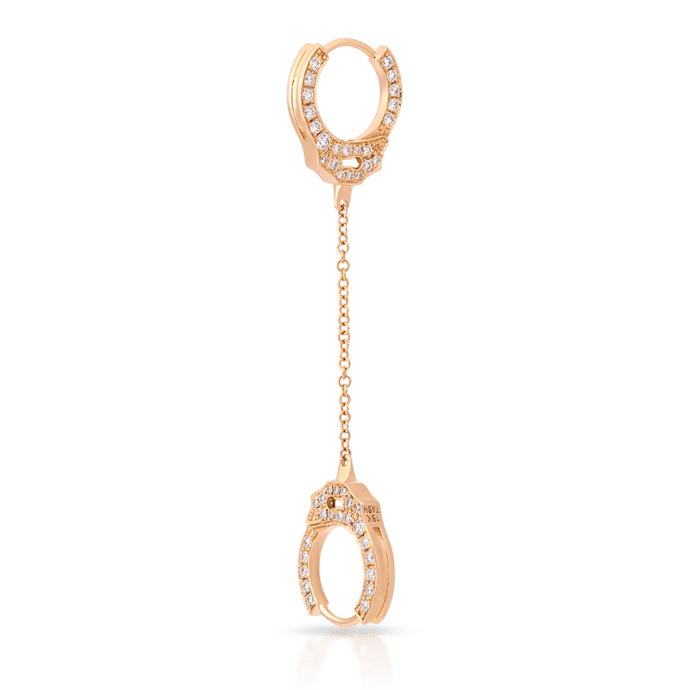 Double sided Diamond Handcuff with Medium Chain Hoop Earring Rose Gold 8mm