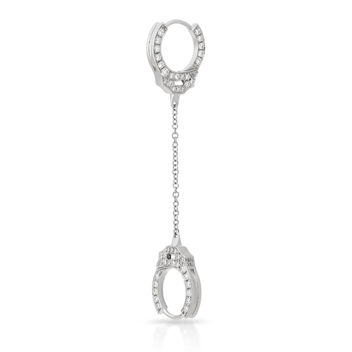 Double sided Diamond Handcuff with Medium Chain Hoop Earring White Gold 8mm