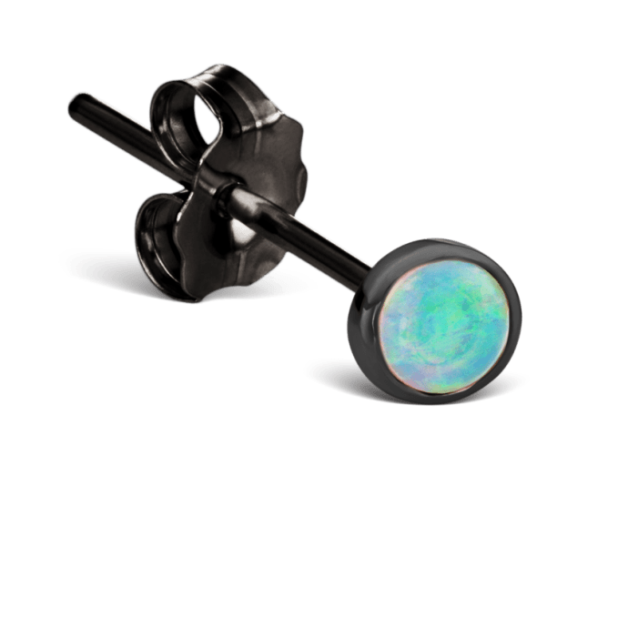 Opal Stud Earring Black Gold 2mm