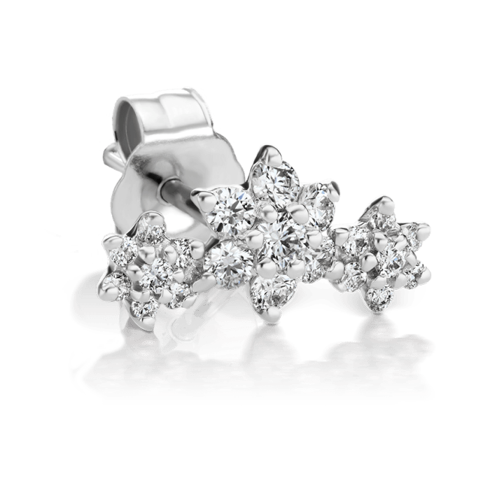 Diamond Three Flower Garland Stud Earring White Gold