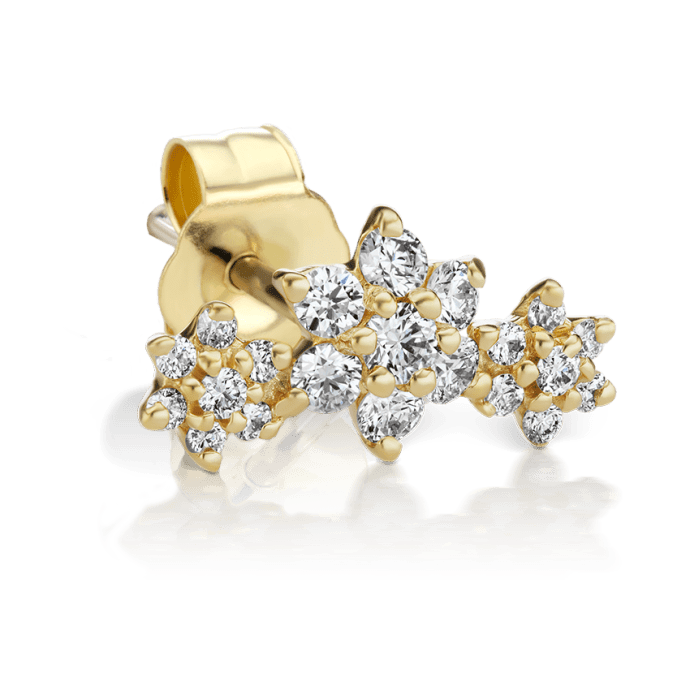 Diamond Three Flower Garland Stud Earring Yellow Gold