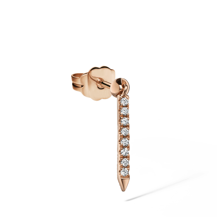 Diamond Eternity Bar Charm Stud Earring Rose Gold 11mm