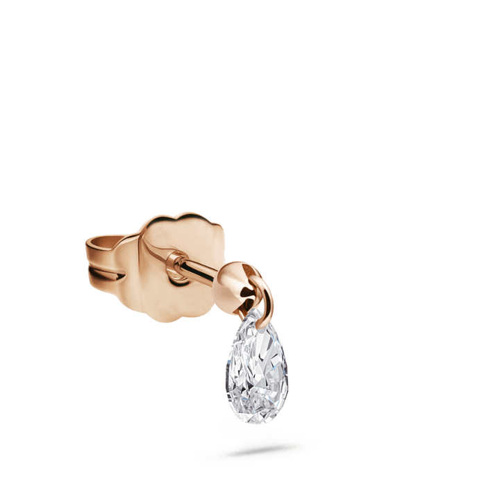 Floating Pear Diamond Charm Stud Earring Rose Gold 4mm