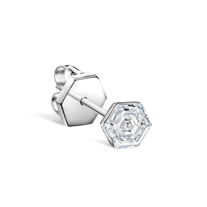 Invisible Set Hexagon Diamond Stud Earring White Gold 4mm