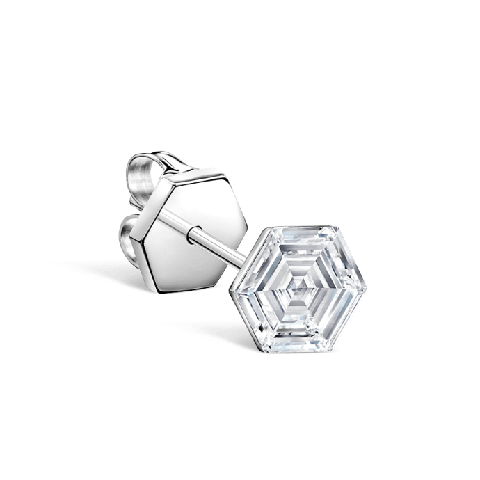 Invisible Set Hexagon Diamond Stud Earring White Gold 5mm