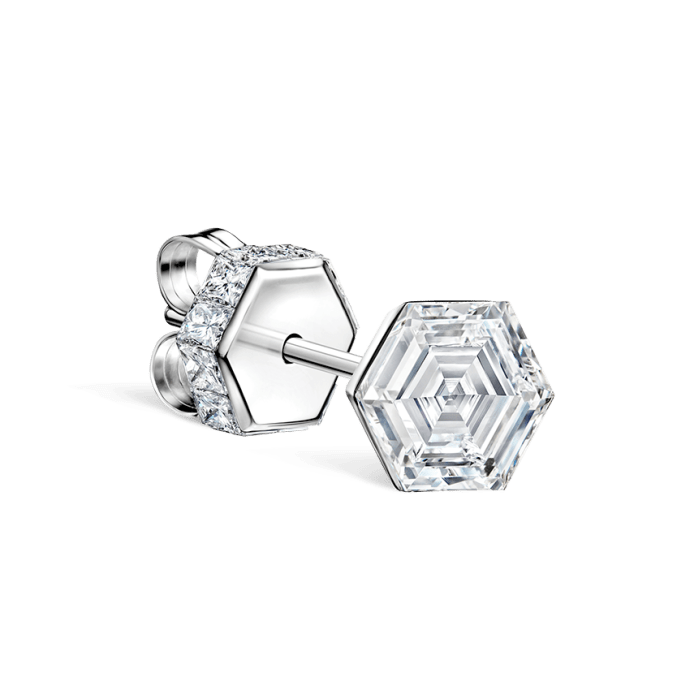 Invisible Set Hexagon Diamond Stud Earring White Gold 7mm