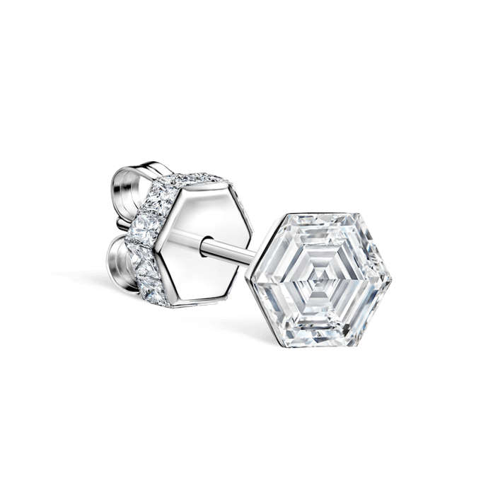Invisible Set Hexagon Diamond Stud Earring White Gold 6mm