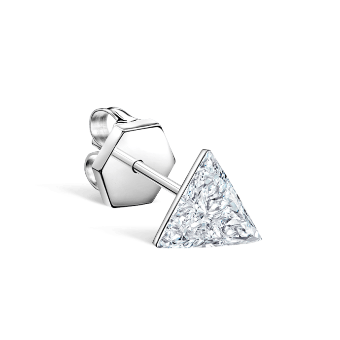 Invisible Set Triangle Diamond Stud Earring White Gold 7mm