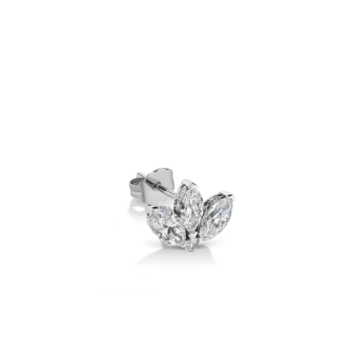 Engraved Diamond Lotus Stud Earring White Gold 3mm