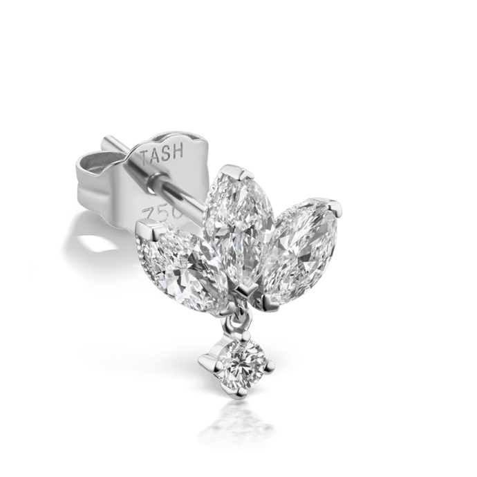 Diamond Engraved Lotus Dangle Stud Earring