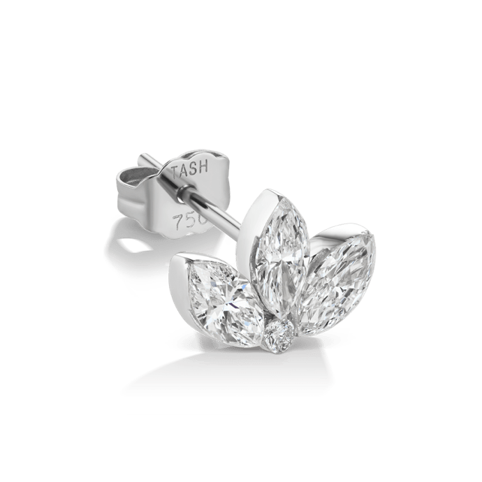 Invisible Set Diamond Lotus Stud Earring White Gold 6mm