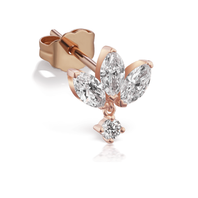 Invisible Set Diamond Lotus Dangle Stud Earring Rose Gold 6mm