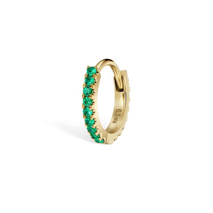 Emerald Eternity Hoop Earring Yellow Gold 6.5mm