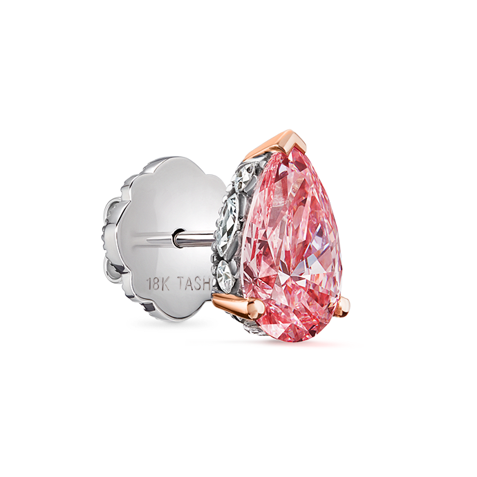 Prong Set Pink Pear Diamond, Invisible Set Filigree Stud Earring White Gold 2.02ct