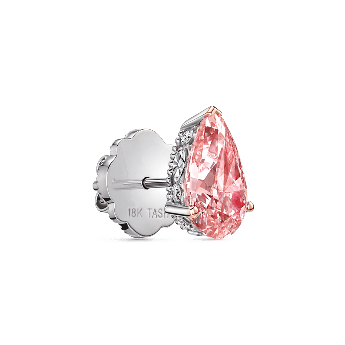 Prong Set Pink Pear Diamond, Invisible Set Filigree Stud Earring