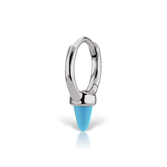 Turquoise Single Short Spike Hoop Earring (Non Rotating) White Gold 6.5mm