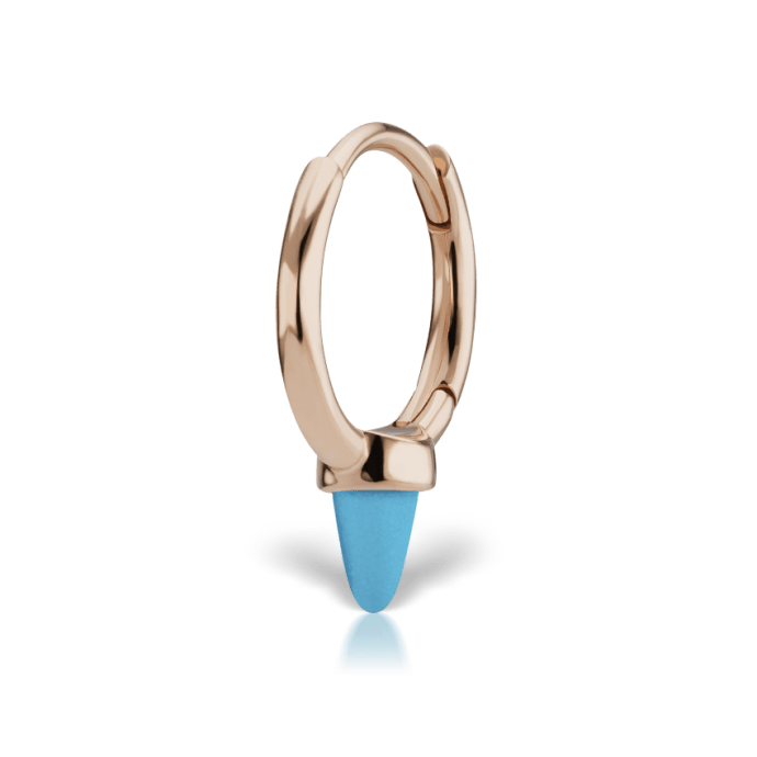 Turquoise Single Short Spike Hoop Earring (Non Rotating) Rose Gold 8mm