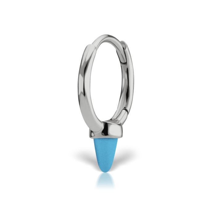 Turquoise Single Short Spike Hoop Earring (Non Rotating) White Gold 8mm