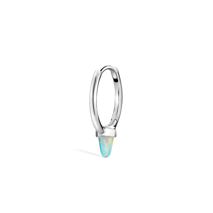 Opal Single Short Spike Hoop Earring (Non Rotating) White Gold 9.5mm