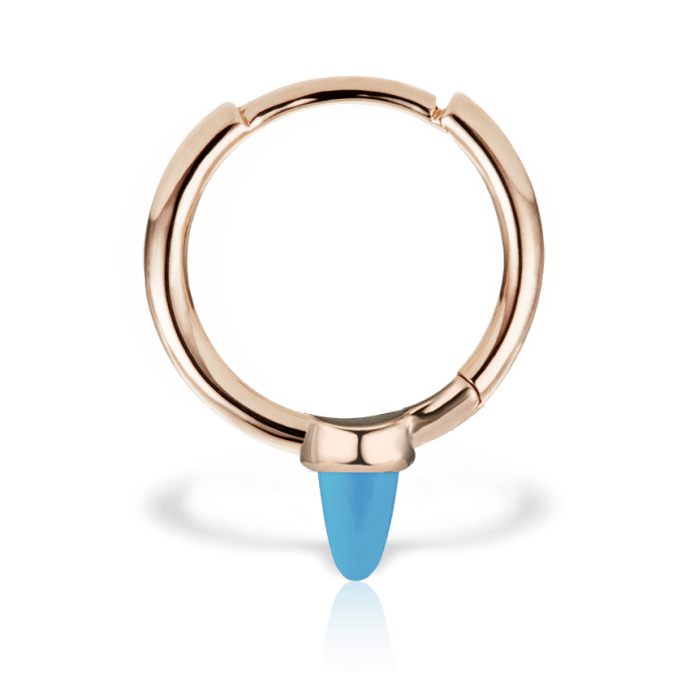 Turquoise Single Short Spike Hoop Earring (Non Rotating) Rose Gold 9.5mm