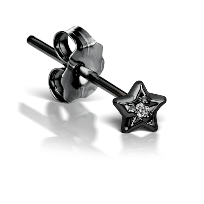Diamond Solitaire Star Stud Earring Black Gold 3mm