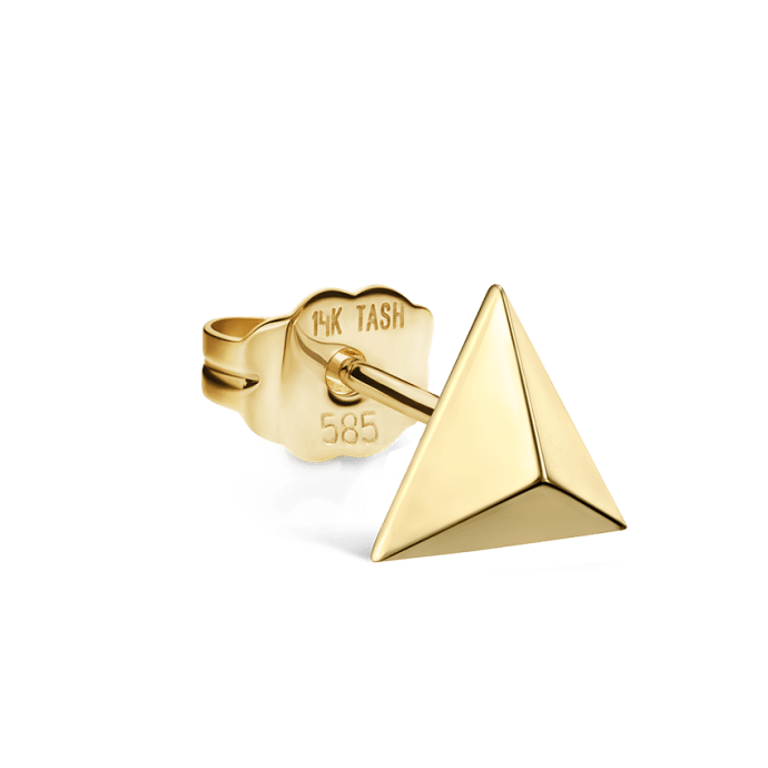 Faceted Triangle Stud Earring Yellow Gold 7mm