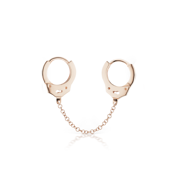 Handcuff Hoop Earring with Medium Chain Rose Gold 6.5mm