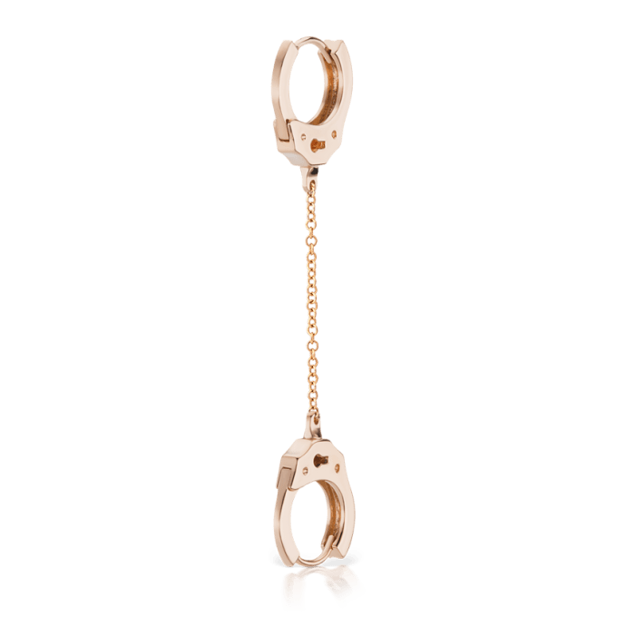 Handcuff Hoop Earring with Medium Chain Rose Gold 8mm