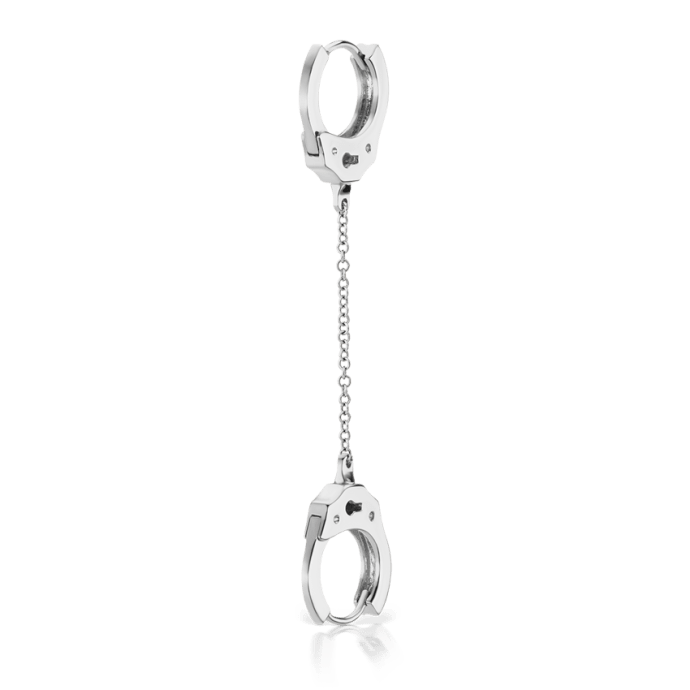 Handcuff Hoop Earring with Medium Chain White Gold 8mm