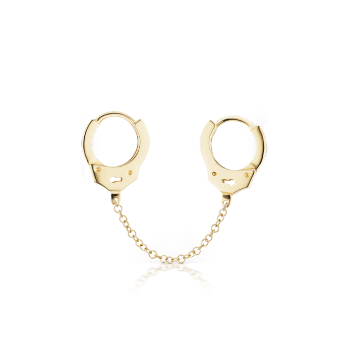 Handcuff Hoop Earring with Medium Chain Yellow Gold 6.5mm