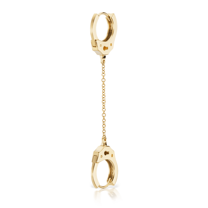 Handcuff Hoop Earring with Medium Chain Yellow Gold 8mm