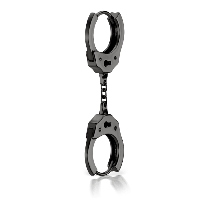 Handcuff Hoop Earring with Short Chain Black Gold 8mm