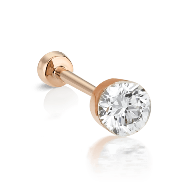 Invisible Diamond Threaded Stud Earring with Diamond Back Rose Gold 4mm
