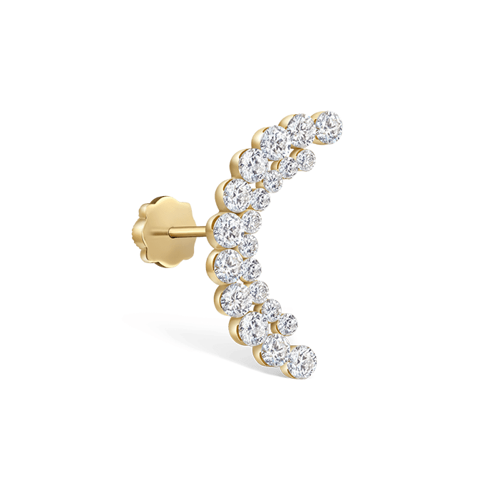 Invisible Set Diamond Apsara Curve Threaded Stud Earring Yellow Gold