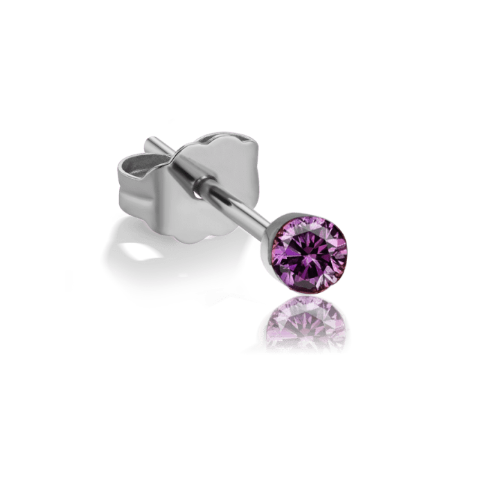 Invisible Set Rose Purple Diamond Stud Earring