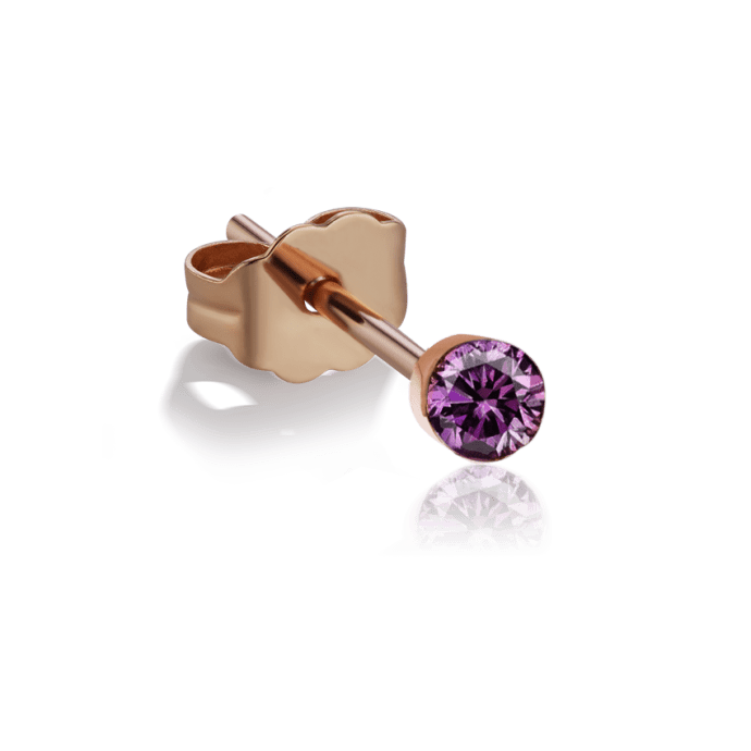Invisible Set Rose Purple Diamond Stud Earring Rose Gold 2.5mm