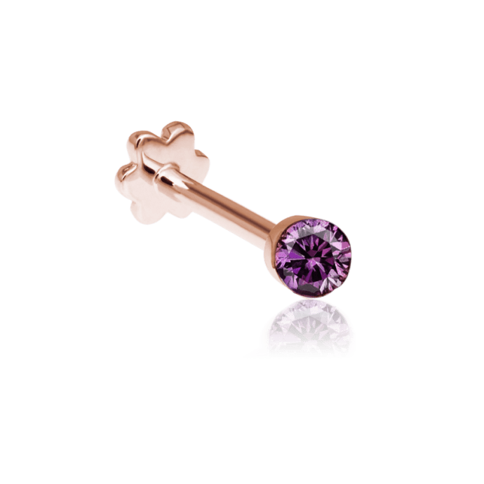 Invisible Set Rose Purple Diamond Threaded Stud Earring Rose Gold 2.5mm