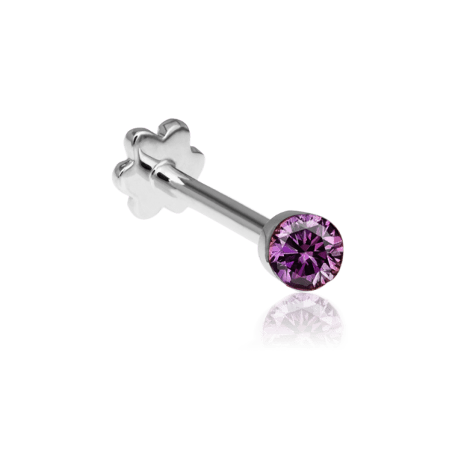 Invisible Set Rose Purple Diamond Threaded Stud Earring White Gold 2.5mm