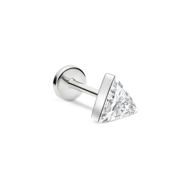 Invisible Set Triangle Diamond Threaded Stud Earring White Gold 4mm